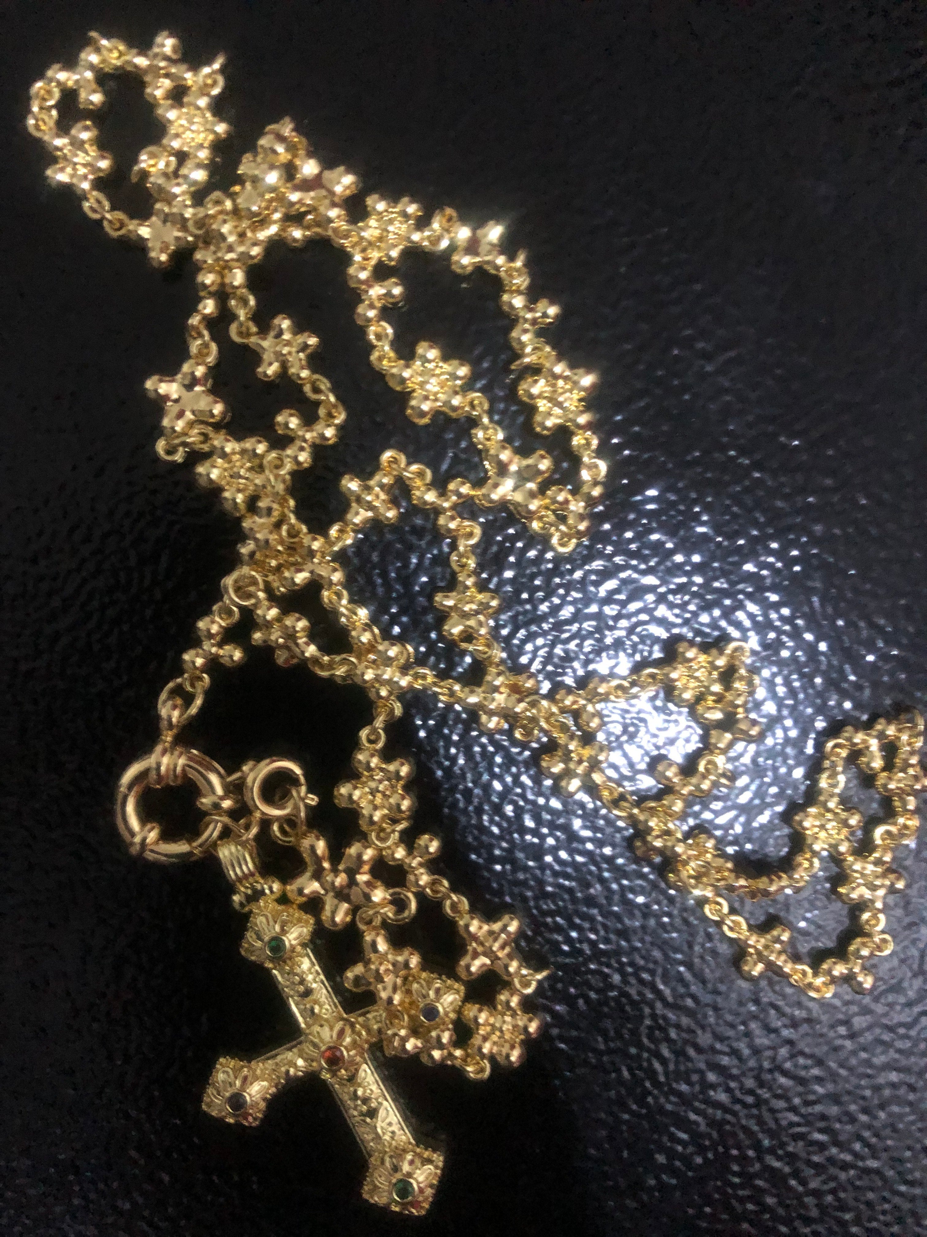 Gold Rosary Vintage Luxury Gemstone Necklace (24 Karat Gold)